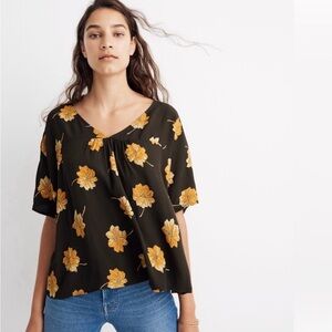 Madewell olive green with Yellow Flowers Blouse